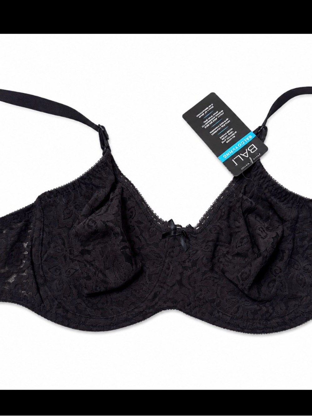 Bali Black Lace Underwire Bra no padding SZ 36C NEW